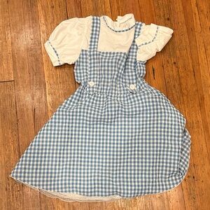 Blue and White Gingham Dress with Puff Sleeves